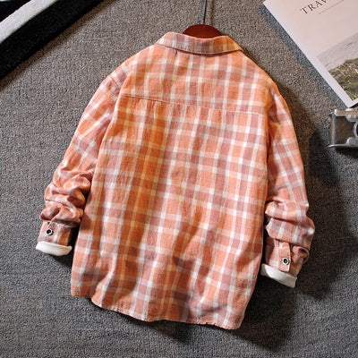 Boys' Long-sleeved Plaid Shirt Casual Trendy And Handsome