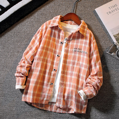 Boys' Long-sleeved Plaid Shirt Casual Trendy And Handsome