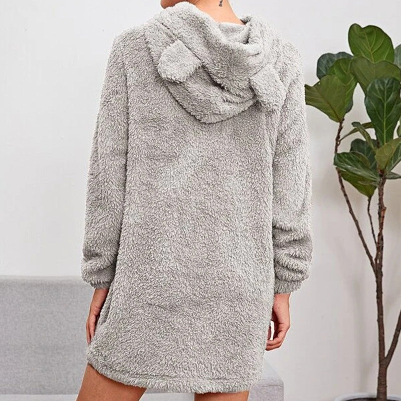 Women's Plush Long-sleeved Mid-length Skirt Coat