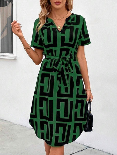 Summer New Short Sleeve Striped Casual V-neck Dress