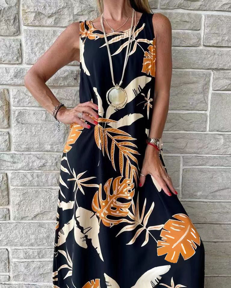 Sleeveless Printed Long Patchwork Dress