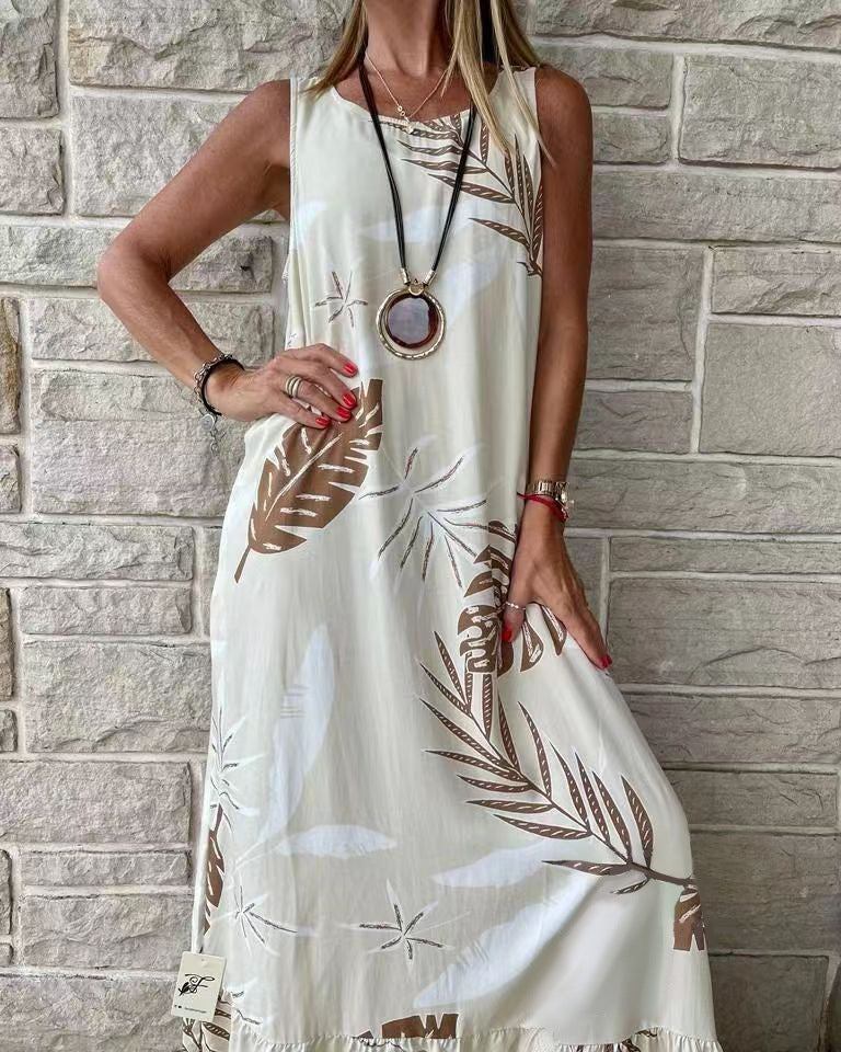 Sleeveless Printed Long Patchwork Dress